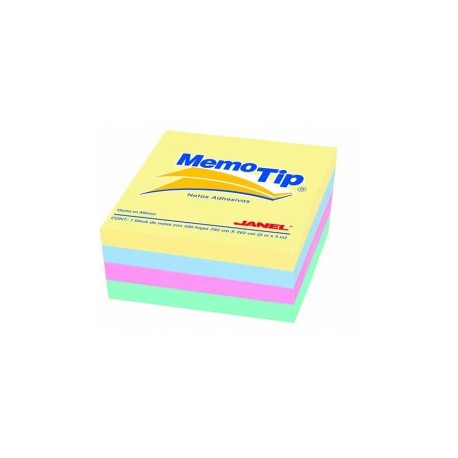 NOTAS ADHESIVAS JANEL MEMOTIP CUBO PASTEL 3X3 400H