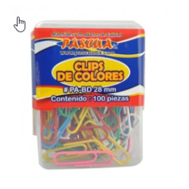 CLIP COLORES 28 MM 100 PZ PASCUA