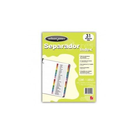 SEPARADOR BRISTOL WILSON JONES 31 DIVISIONES MULTICOLOR PLASTIFICADA