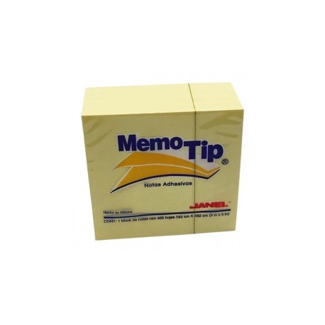 NOTAS ADHESIVAS JANEL MEMOTIP CUBO 3X3"400H AMARILLA
