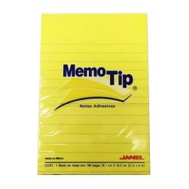 NOTAS ADHESIVAS JANEL MEMOTIP 4X6 100H RAYA AMARILLA