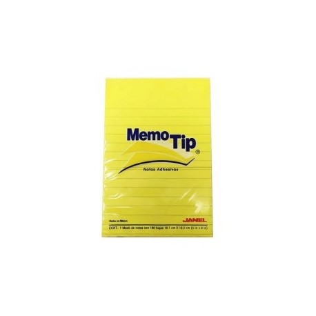 NOTAS ADHESIVAS JANEL MEMOTIP 4X6 100H RAYA AMARILLA