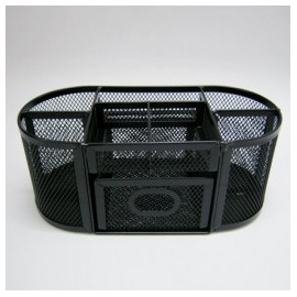 ORGANIZADOR MESH OVALADO CON CAJON METAL NEGRO Y PLATA