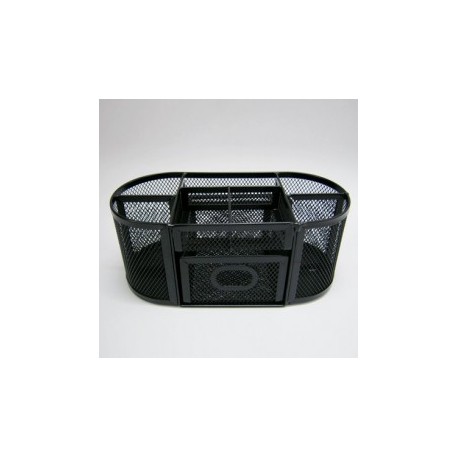 ORGANIZADOR MESH OVALADO CON CAJON METAL NEGRO Y PLATA